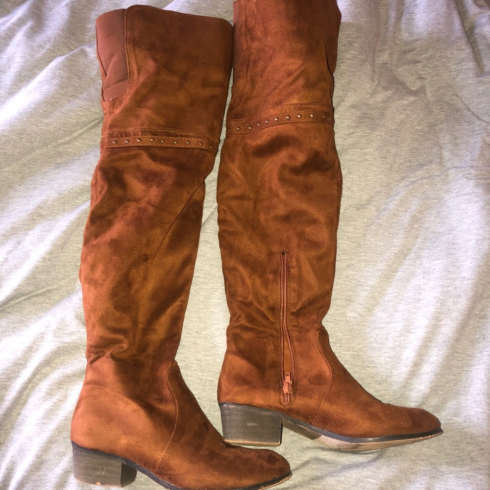 Thigh high suede boots